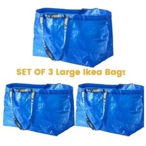 IKEA 3 Large Tote Bags Reusable Frakta Bags Set Of 3 Blue NEW NWT
